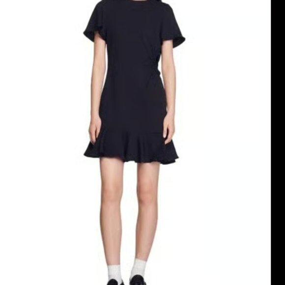 Sandro Tessa Mini Dress In Black Size 40 - Picture 7 of 8